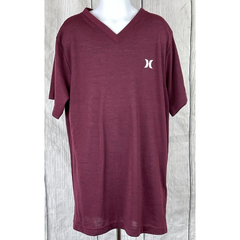 Hurley Boys Large Short Sleeve V-Neck Shirt Maroon